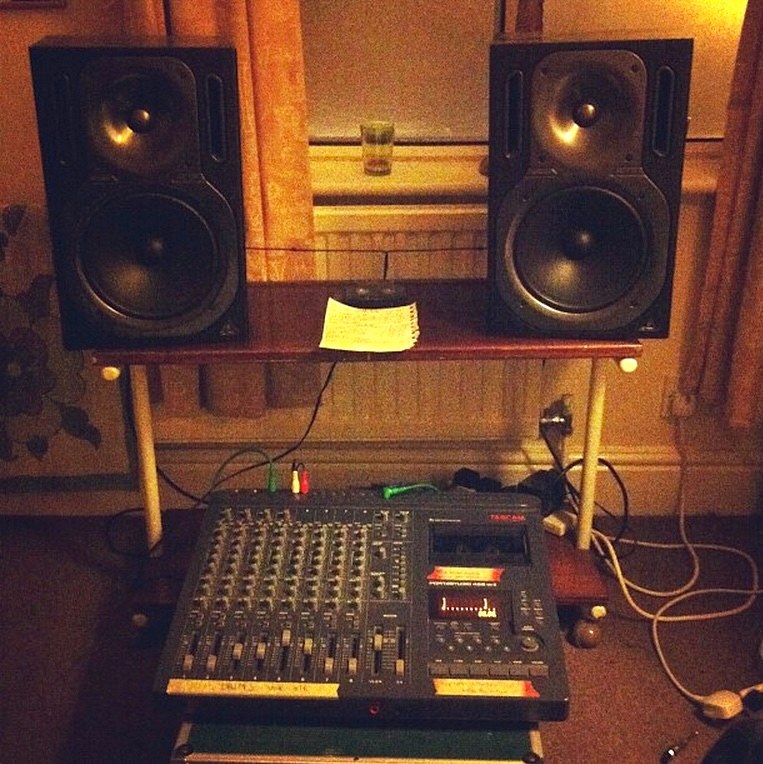 A recording setup in Robin Fisher's studio.